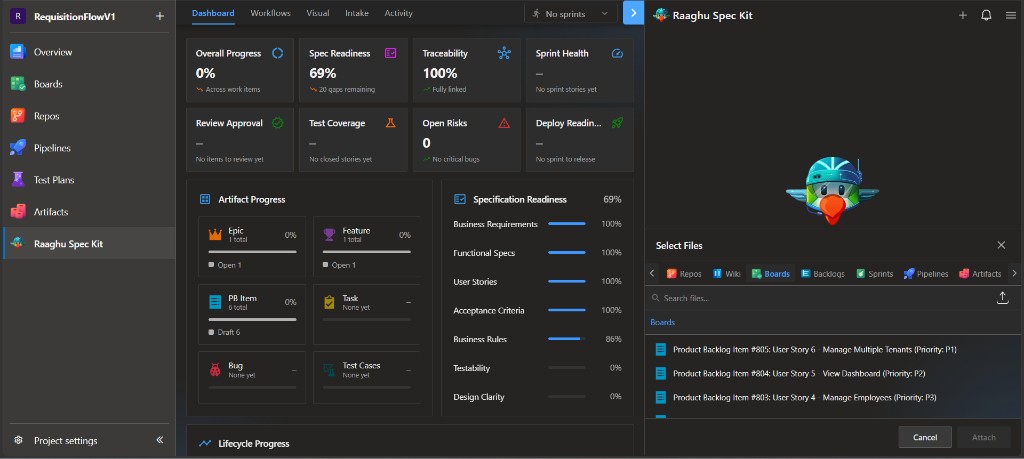 Select Files panel to attach Boards items or upload files