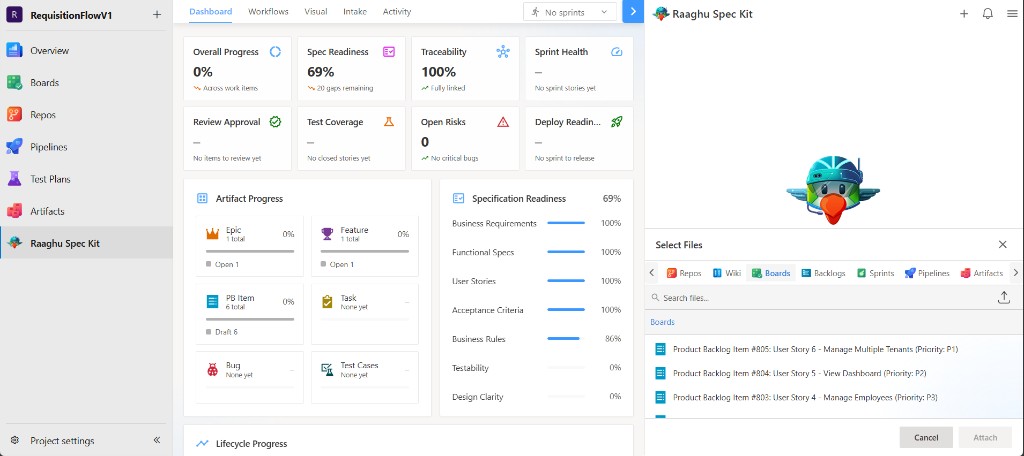 Select Files panel to attach Boards items or upload files