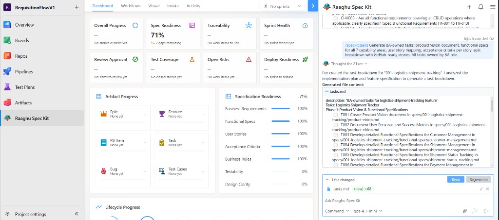 Tasks command result with tasks.md preview