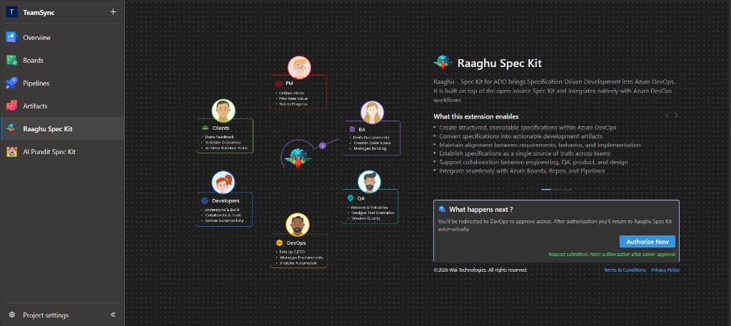 Landing page after access request is submitted