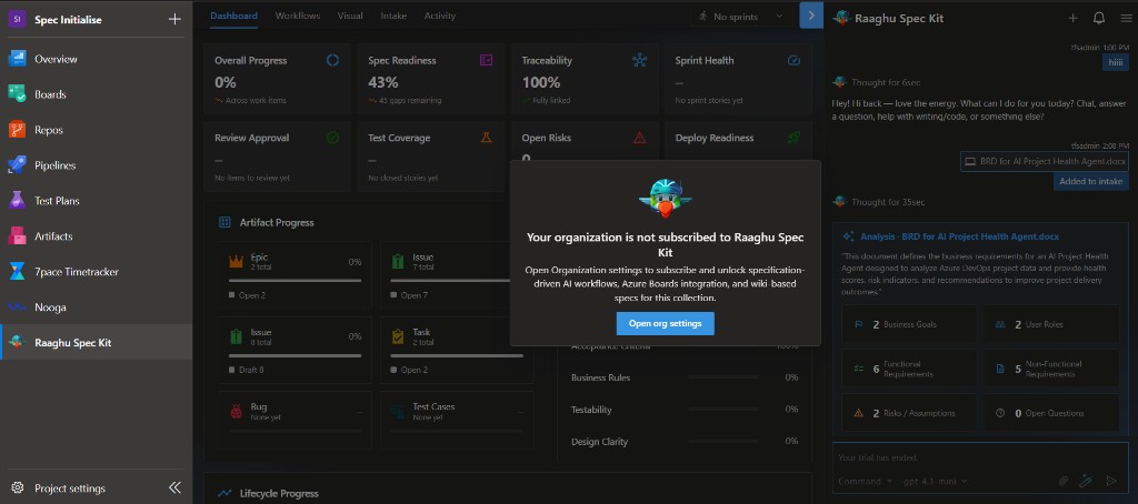 Not subscribed gate with Open org settings button