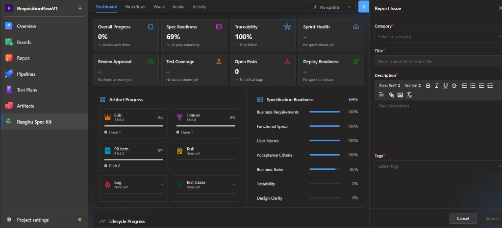 Report Issue panel