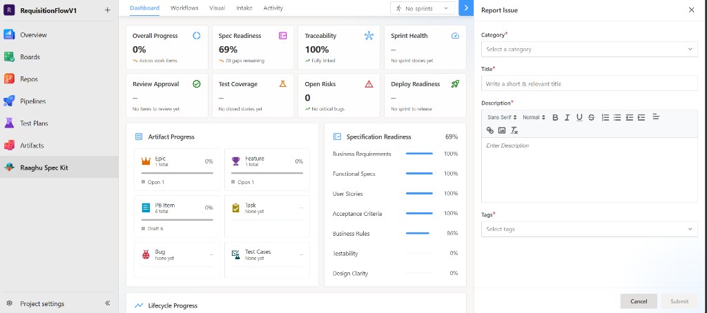 Report Issue panel