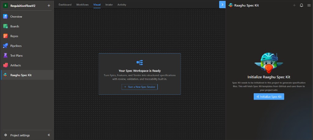 Visual tab ready state with Initialize Spec Kit panel