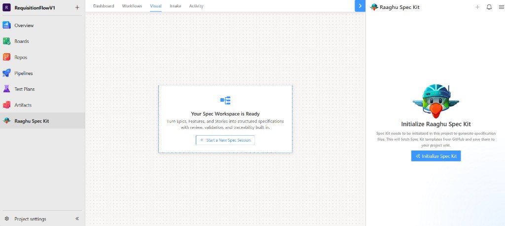 Visual tab ready state with Initialize Spec Kit panel