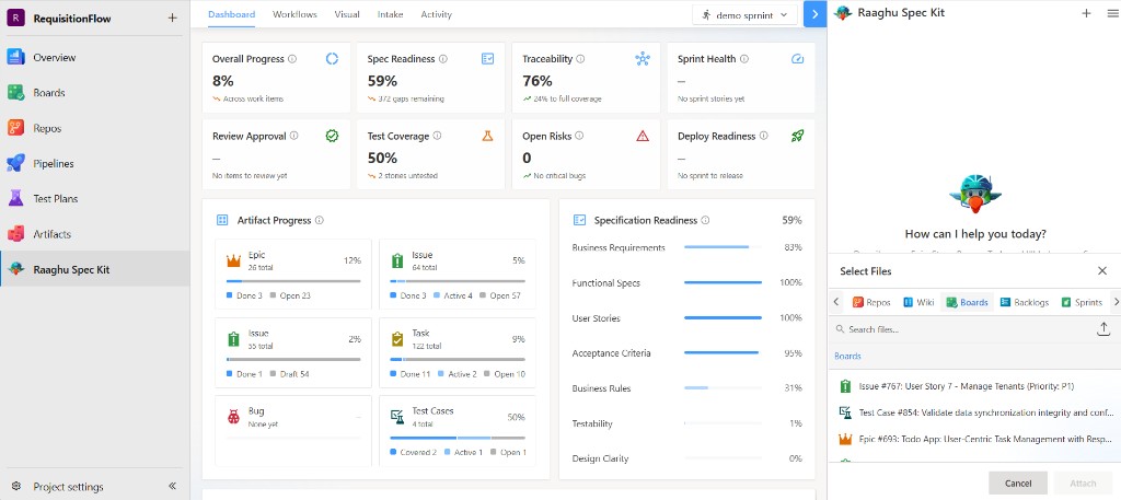 Select Files panel to attach Boards items or upload files
