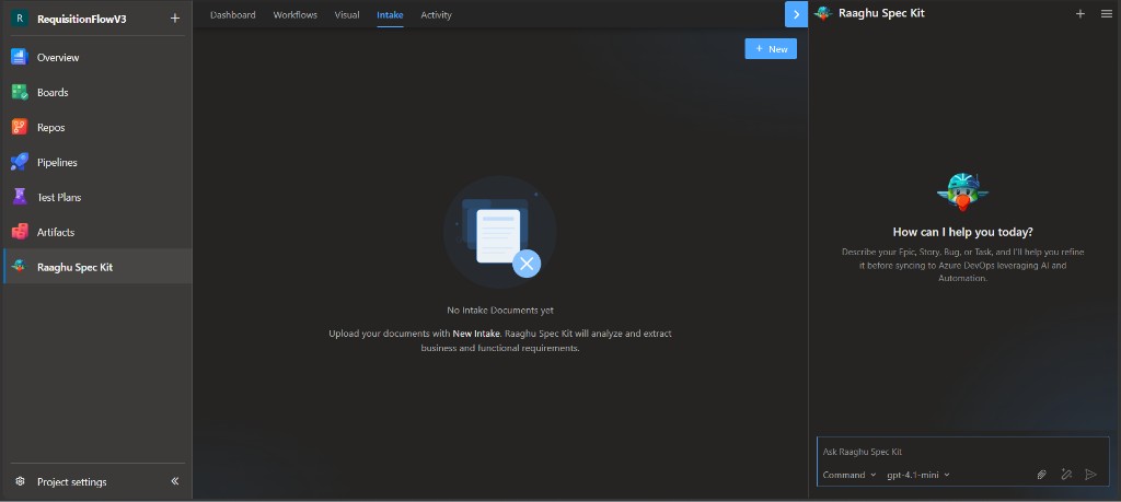 Intake tab with No Intake Documents yet empty state