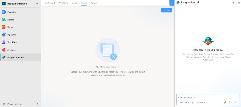 Intake tab with No Intake Documents yet empty state