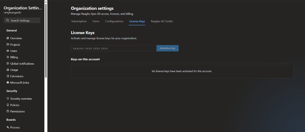 Project configuration side panel with Assign AI Services and Permissions