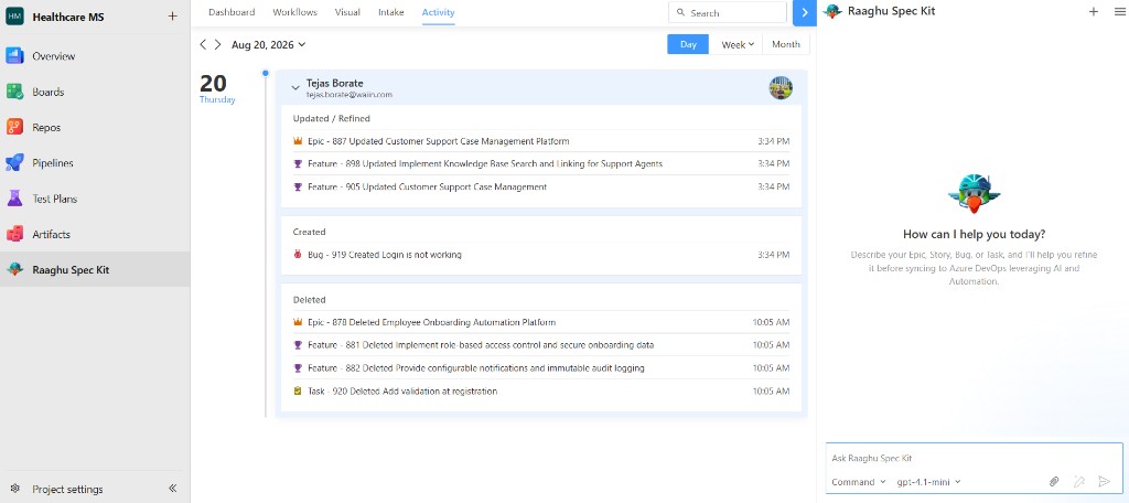 Activity feed showing Deleted entries