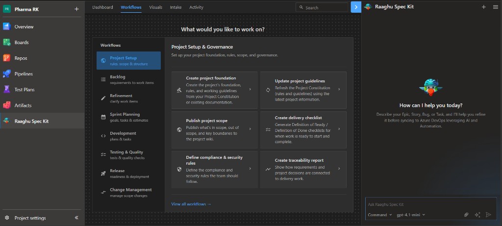 Workflows tab showing Governance commands