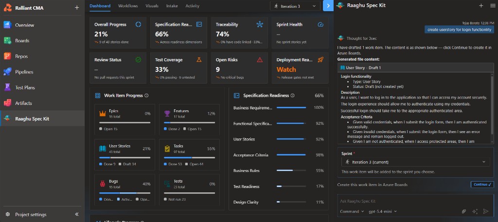 Work item create preview with Sprint picker and Continue