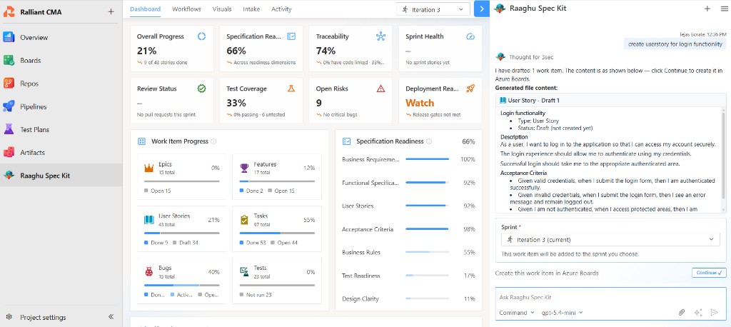 Work item create preview with Sprint picker and Continue
